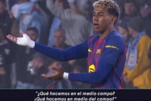 被塞爾塔打進(jìn)一球后，亞馬爾問隊(duì)友：我們的中場(chǎng)在干嘛？