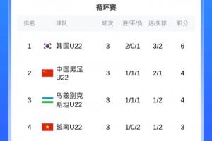 熊貓杯最終排名：韓國(guó)U22奪冠 U22國(guó)足凈勝球優(yōu)勢(shì)獲第2 越南墊底