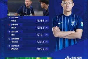 中超第30輪跑動榜：三鎮(zhèn)兩將躋身前五，鐘晉寶13356米居首