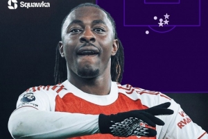 埃澤6射4正3進球領跑本輪，也是英超歷史北倫敦德比首位戴帽球員