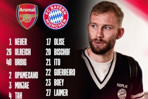 拜仁歐冠客戰(zhàn)阿森納名單：凱恩、諾伊爾、基米希、格納布里在列