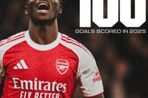 薩卡替補破門，打進阿森納在2025年各項賽事第100粒進球