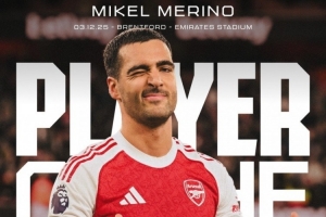 貢獻(xiàn)傳射！梅里諾當(dāng)選對(duì)陣布倫特福德一役阿森納隊(duì)內(nèi)最佳球員