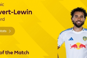 破門鎖定勝局，英超官方：勒溫當選利茲聯(lián)3-1切爾西全場最佳