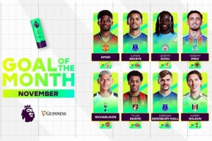 英超11月最佳進(jìn)球候選：阿瑪?shù)铝杩帐澜绮?、里沙利松超遠(yuǎn)吊射在列