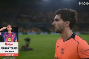 上演帽子戲法！官方：費(fèi)蘭當(dāng)選貝蒂斯3-5巴薩全場最佳球員