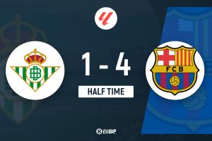 半場-巴薩4-1貝蒂斯 費蘭半場帽子戲法巴德吉處子球 安東尼破門