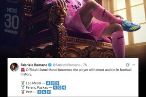 歷史助攻第一人?? ！羅馬諾：梅西超越普斯卡什