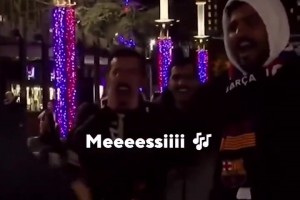 在巴薩對陣馬競的比賽開始前，一些巴薩球迷高喊著梅西的名字！